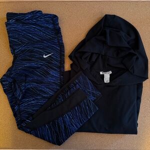 Nike Power Epic Lux Capri & Forever 21 Crop Hoodie Workout Bundle Size Small